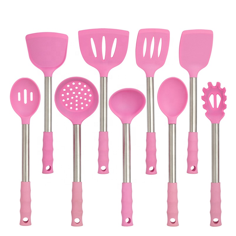 Wholesale rosa 10 piezas de utensilios de cocina silicona establecidos para cocinar