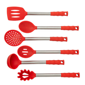 Moda color rojo 6 piezas utensilios de cocina silicona conjunto para cocinar