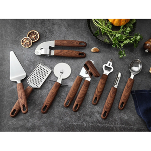 7 PCS Recubrimiento de madera mango de grano de acero inoxidable herramientas de cocina y gadgets conjunto